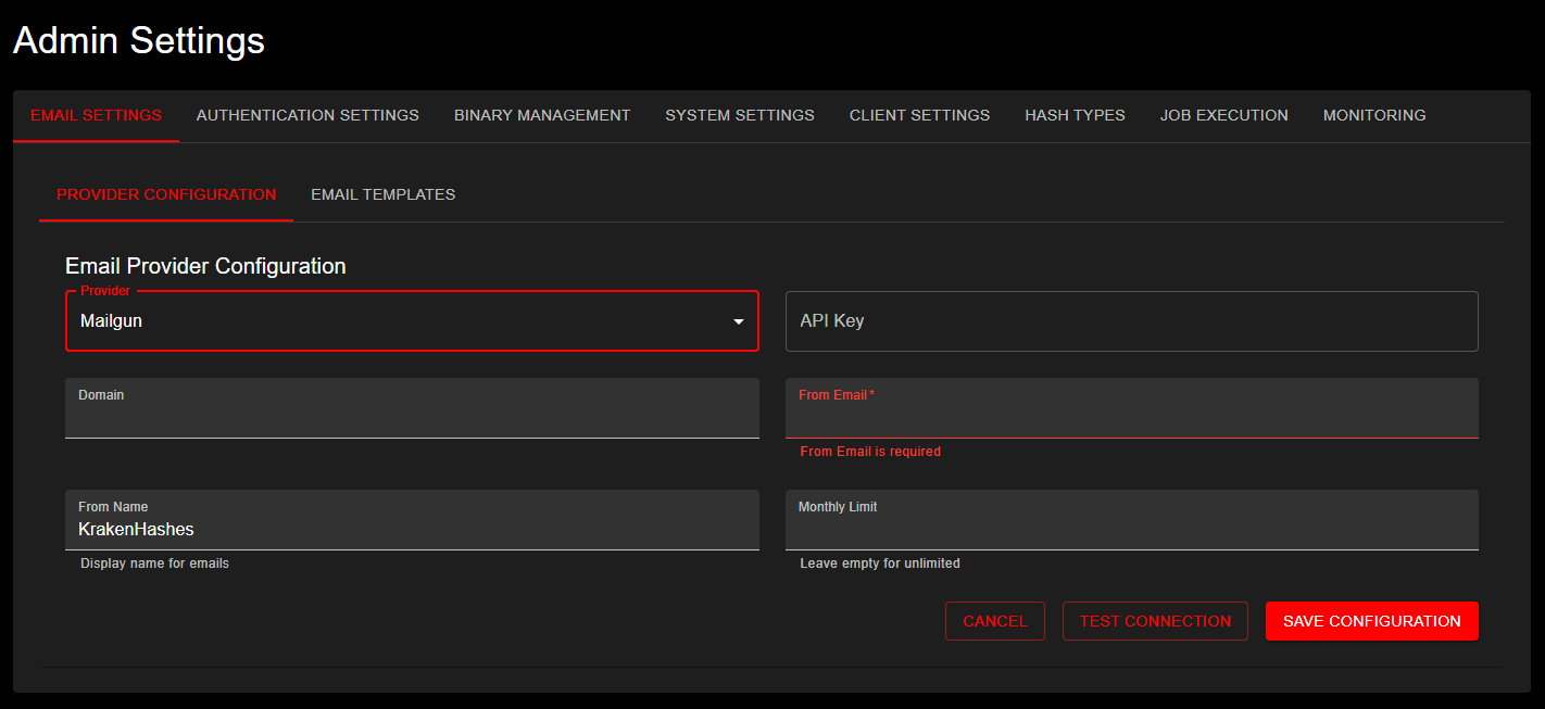 Email Settings Configuration