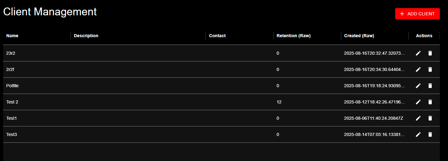 Client Management Interface