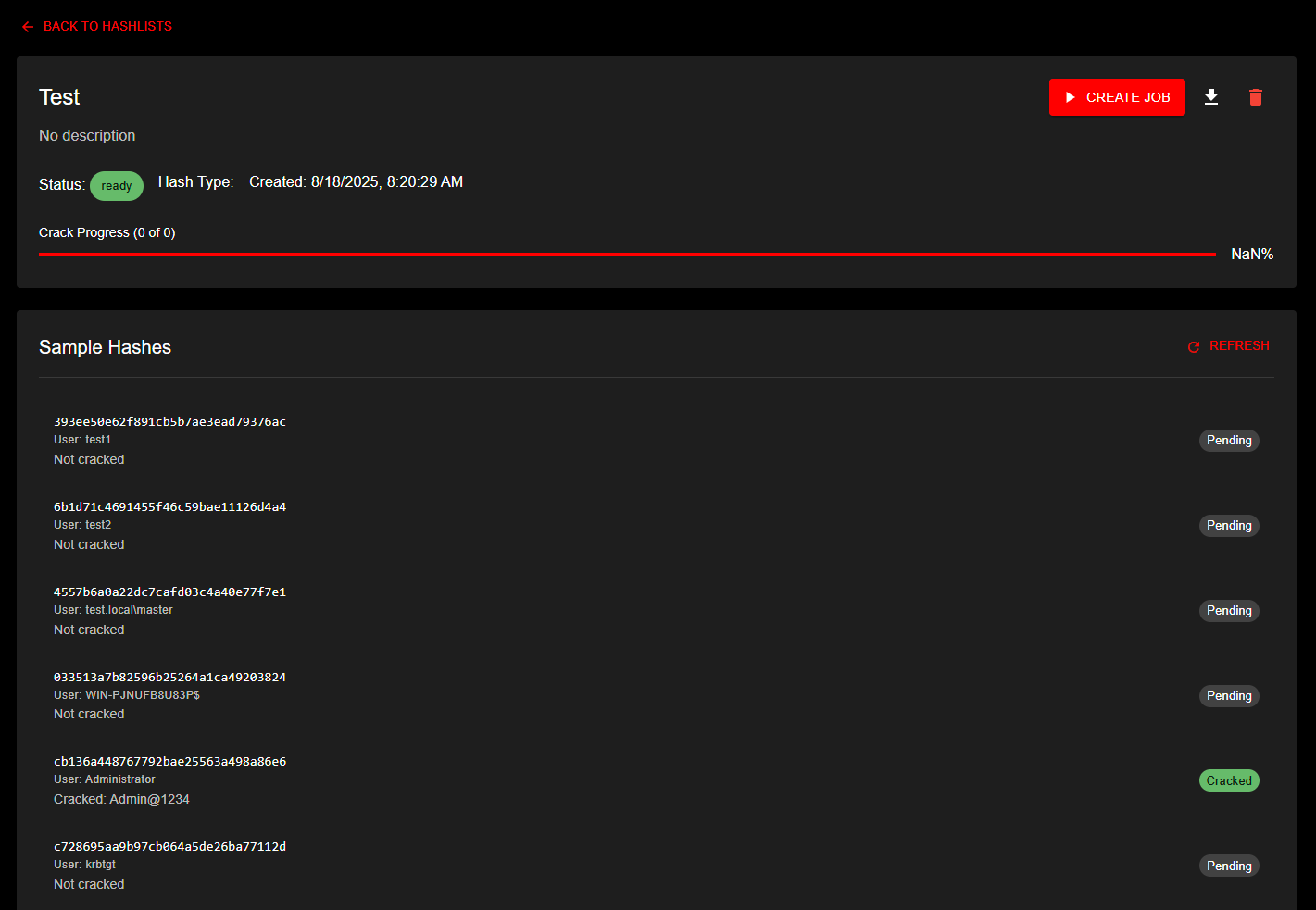 Hashlist Detail View