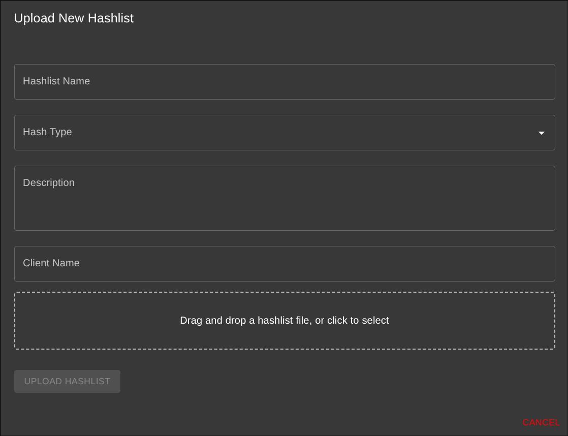 Upload Hashlist Dialog